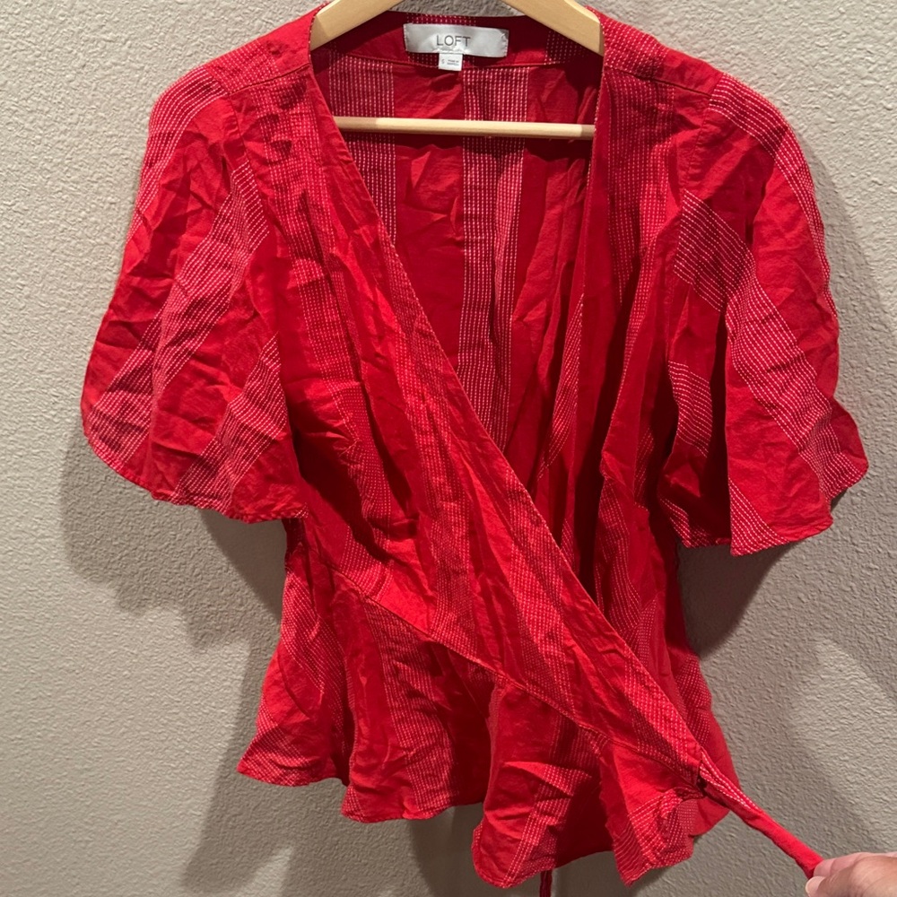 LOFT Scarlet Checkered Wrap Around Blouse